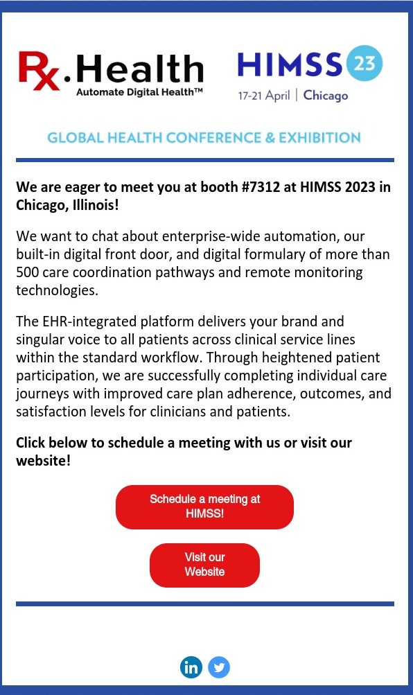 Rx.Health (@rx_health) on Twitter photo Meet us at #himss2023 !!!
<a href="/rstrobridge/">Rick Strobridge</a> <a href="/NeriCohen/">Dr. Neri Cohen</a> <a href="/Sarthakkakkar10/">Sarthak kakkar</a>
#healthcare #integrations #EHR #digitaltherapeutics #innovation #healthit Meet us at #himss2023 !!!
<a href="/rstrobridge/">Rick Strobridge</a> <a href="/NeriCohen/">Dr. Neri Cohen</a> <a href="/Sarthakkakkar10/">Sarthak kakkar</a>
#healthcare #integrations #EHR #digitaltherapeutics #innovation #healthit