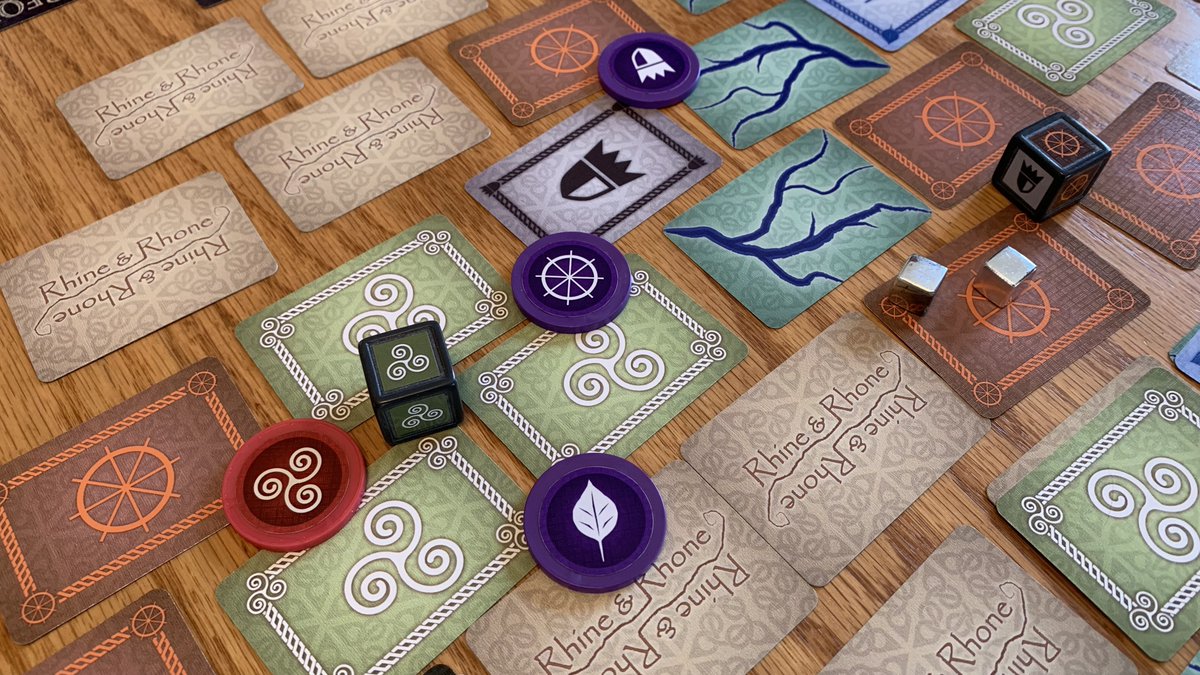 OliverKiley's tweet photo. Got my hands on a lovely prototype set for my WIP game "Rhine &amp; Rhone" produced by the awesome folks over at @thegamecrafter. This is a Tigris &amp; Euphrates inspired card game in a compact, crunchy package. Credit to Knizia as always! https://t.co/dgntE3qRv1 https://t.co/6Zab56l7o5