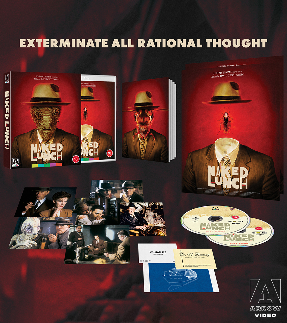 Featuring shocking visuals, and an astonishing score in typical Cronenberg fashion

Prepare to exterminate all rational thought in NAKED LUNCH 🪲  Arriving on Limited Edition 🇬🇧 4K UHD and Blu-ray next week!