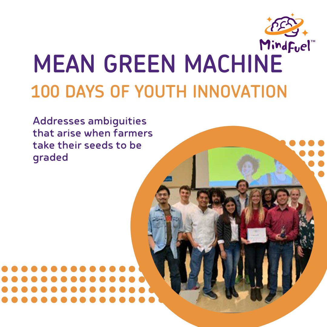 💫100 Days of Youth Innovation: “Mean Green Machine” from   the University of Calgary (2019)
 
Mean Green Machine is a seed grading platform that makes it easier for   farmers to get better crops. 

#100Innovators #SeedGrading #FarmingInnovation

mindfuel.ca/project/mean-g…