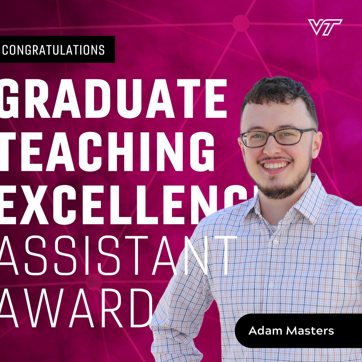 Congrats to ENGE graduate student, <a href="/AdamSMasters/">Adam S. Masters 🏳️‍🌈 🥄</a>, on receiving the Graduate Teaching Excellence - Assistant Award from the @VTGradCommunity for their work as a graduate teaching assistant (GTA) for ENGE 5304 (Graduate Student Success in Multicultural Environments [GSSME)].