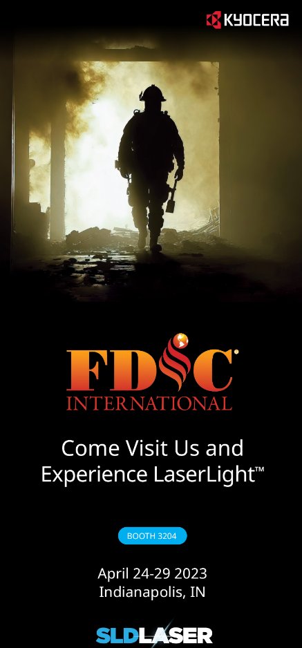 Only 2 more weeks until #FDIC! Join us in booth 3204 to experience LaserLight and check out our latest #innovations!  #firesafety #firefighters #firetech #publicsafety #FDIC2023 #KYOCERA #SLDLaser