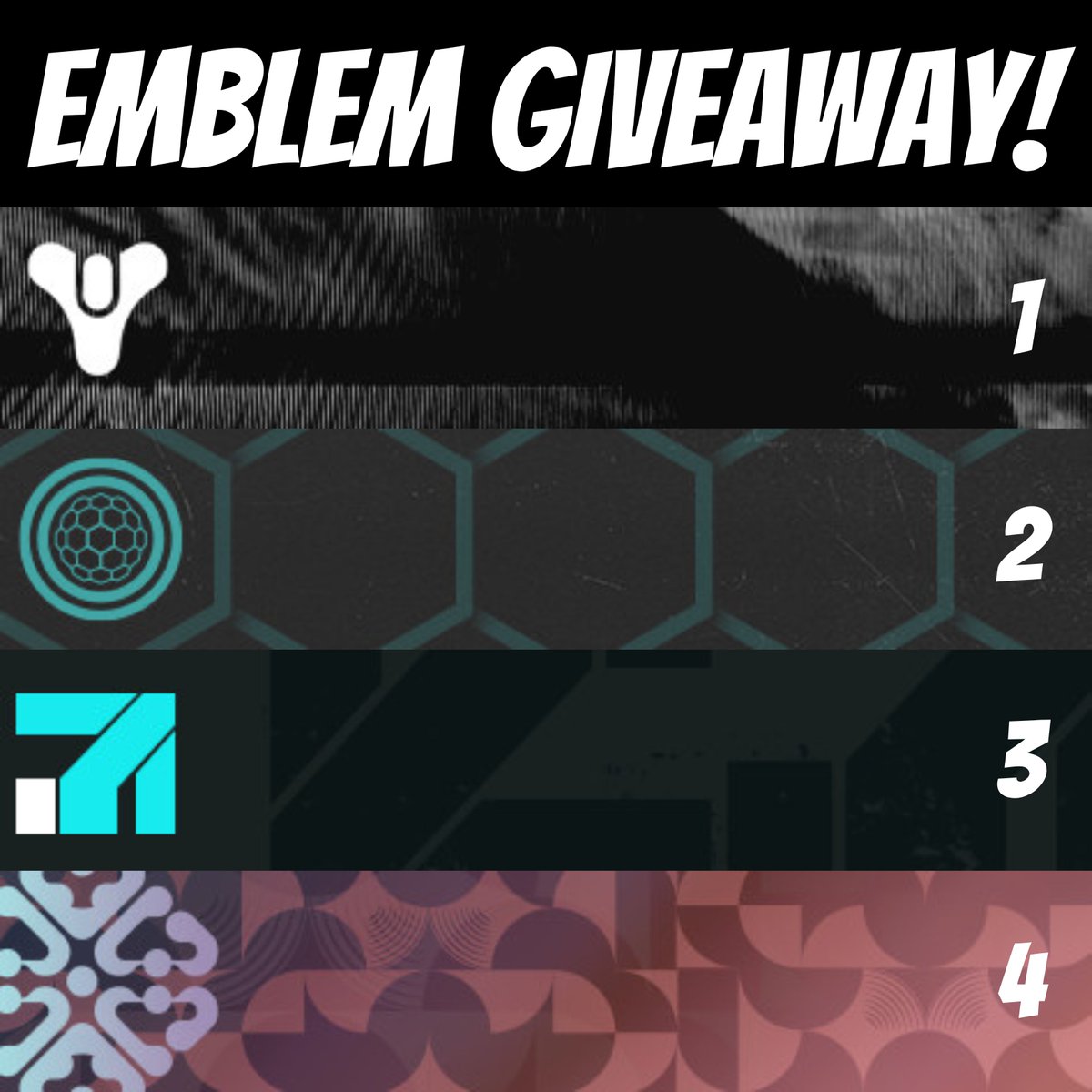 LUCKYY10P's tweet photo. 💚NEW EMBLEM GIVEAWAY!!💚
RETWEET + FOLLOW TO ENTER!
LET ME KNOW IN THE COMMENTS WHICH ONE YOU WANT IF YOU WIN!
#Lightfall #TWAB #Destiny2 #EmblemGiveaway https://t.co/K8Pjo29xVt