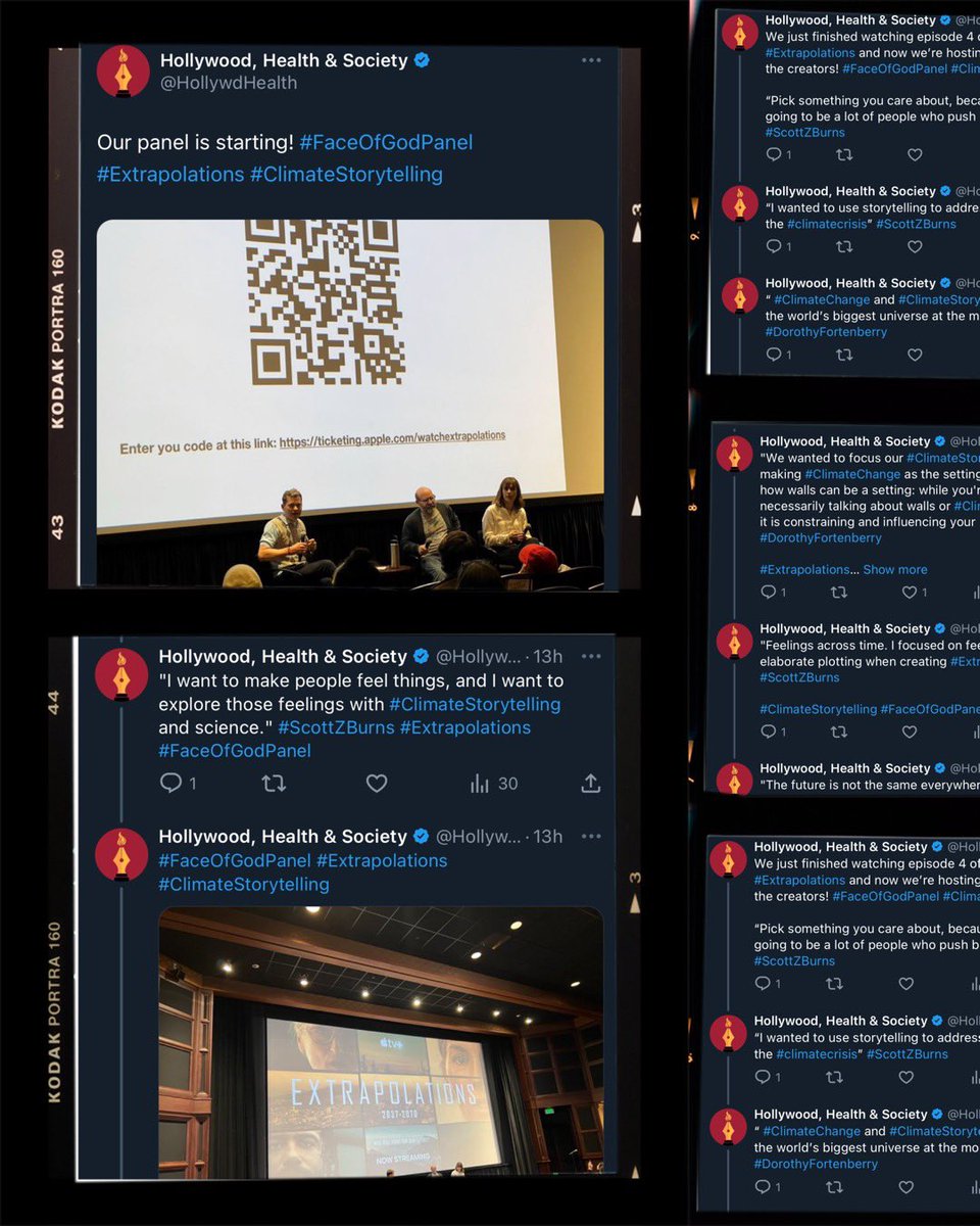 HollywdHealth's tweet photo. #ICYMI: here are excerpts from our live-tweeting from our #FaceOfGodPanel from last night when we talked to #ScottZBurns and #DorothyFortenberry about their new show #Extrapolations and how they approached #ClimateStorytelling ! 

See the full thread here: https://t.co/EkFS9jS80c https://t.co/W69S0xLqk6