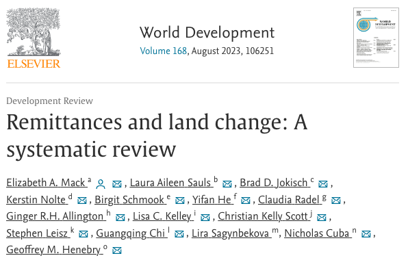 A little thread on a New Paper! out in <a href="/WorldDevJournal/">World Development</a>, stemming from a really fun <a href="/GlobalLandP/">GLP</a> working group, 
where we review the lit linking remittances and land system change.
sciencedirect.com/science/articl…
🧵