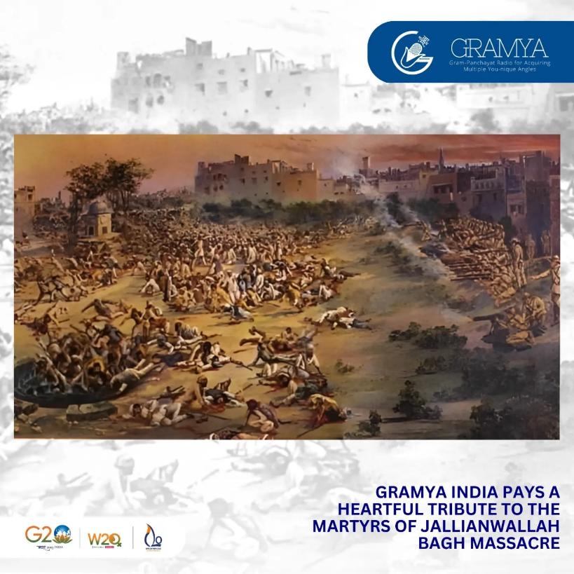 GramyaIndia's tweet photo. Paying homage to the innocent lives lost during the Jallianwala Bagh Massacre, on the 104th Anniversary of the tragedy. 🪔🙏

#GRAMYA #jallianwalabaghmassacre  #homage #rememberanceday #freedom #GRASSROOTSRADIOAPP #CommunityRadio #g20india #w20india #c20india #P20 #Panchyat20 https://t.co/Eq8i2eh7MQ