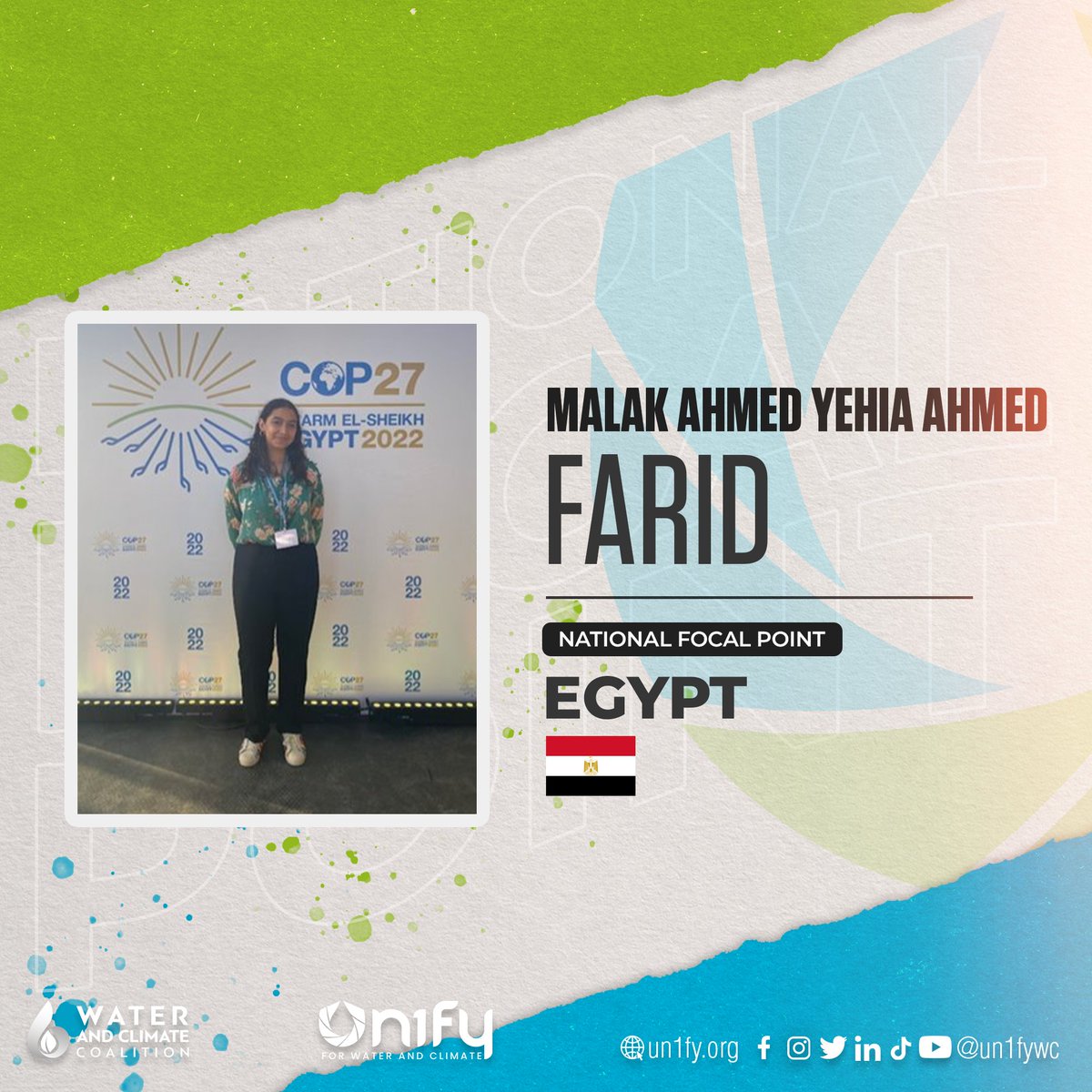 Introducing our National Focal Points for Egypt, Malak Ahmed Yehia Amed Farid and Lamis Amr Mohamed Refaat Elkhatieb. Are you from Egypt and willing to advocate for water and climate? You can reach them via email at egypt@un1fy.org #un2023waterconference #wateraction #un1fy