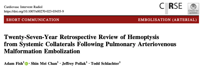 What is the clinical significance of systemic collaterals in #HHT patients with previously embolized PAVMs 🫁? Check out our new study in @CVIR_Journal! link.springer.com/article/10.100… @Adam_G_Fish @ToddSchlachter @Yale_IR @YaleRadiology