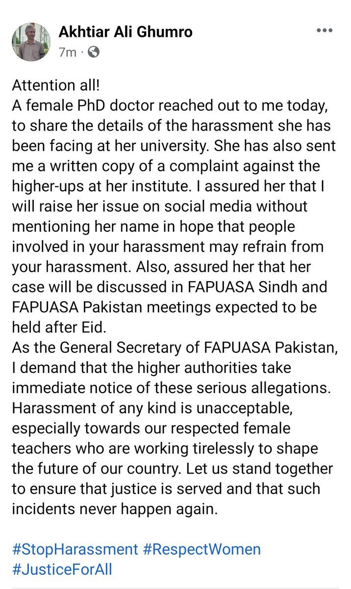 ProfAkhtiar's tweet photo. Attention all! 
A female PhD doctor reached out to me today, to share the details of the harassment she has been facing at her university. https://t.co/bvpmL5eUxK