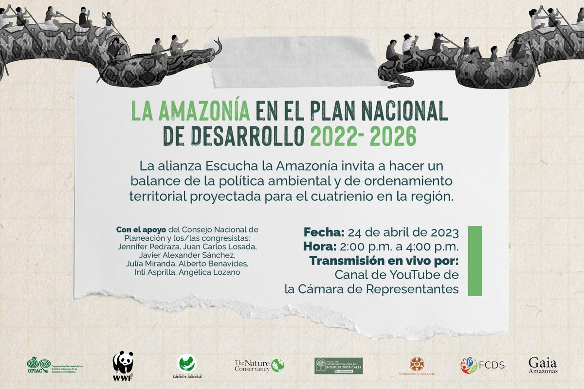 Junto a alianza Escucha la Amazonía los invitamos a seguir el foro "La amazonía en el PND 2022-2026" el próximo 24 de abril.

Se hará un balance del enfoque del PND hacia esta importante región que con su biodiversidad genera servicios ecosistémicos y es hogar de comunidades.
