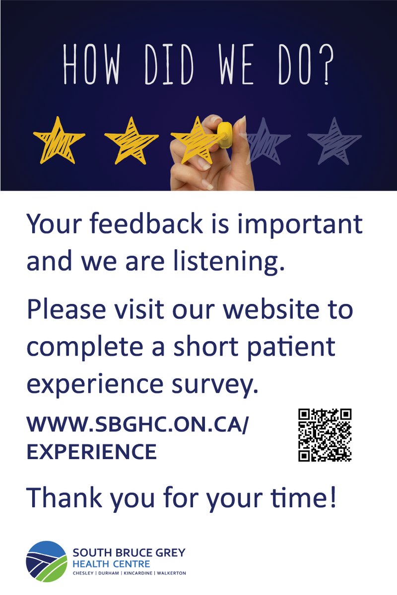 If you have had a recent experience at SBGHC, please take a moment to tell us how we did!
sbghc.on.ca/experience