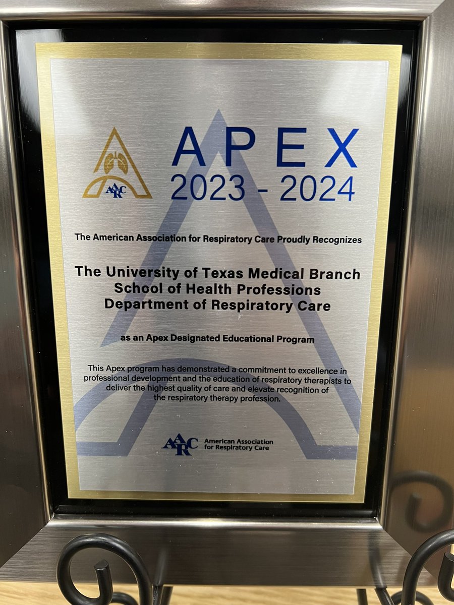 SHPUTMB's tweet photo. Congrats to the Respiratory Care Department of UTMB School of Health Professions on receiving the prestigious AARC Apex Recognition award! Your commitment to excellence in professional development, evidence-based care, patient safety, and quality improvement truly sets you apart. https://t.co/YM0dZANM2A