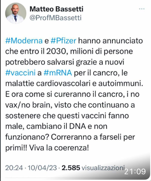 viaggrego's tweet photo. #Bassetti torna ad #insultare gli #Italiani #NoVax: con l’ennesimo #Annuncio per #Allocchi ne approfitta per definirli "#Senza #Cervello"! https://t.co/vsIRa52stV https://t.co/hoCUfdFsjI