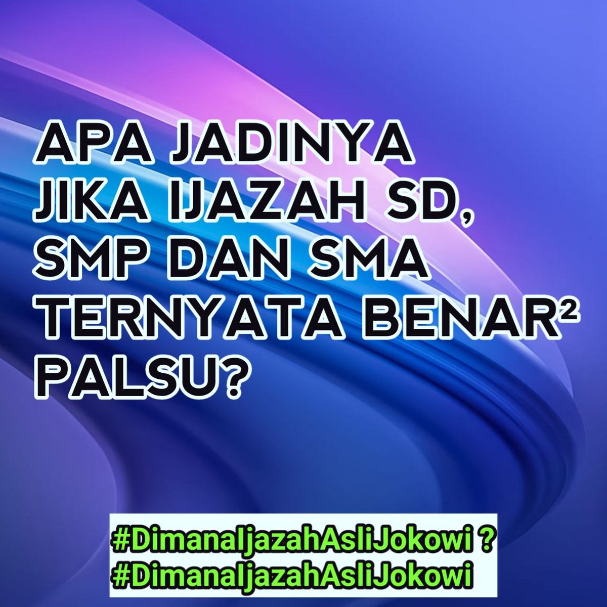 Janganlah dianggap srpele mssalah ini sebab sudah ada 2 orang martir yaitu Gus Nur dan Pak Bambang Tri mengorbankan dirinya utk menunjukkan kepada rakyat dan dunia bahwa:
RAKYAT INDONESIA TELAH  TERTIPU !
#MisteriIjazahPalsuJokowi 
#MisteriIjazahPalsuJokowi