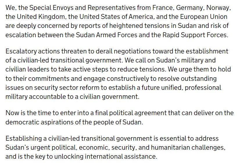 Troika and European Union Envoys Statement on Heightened Tensions in Sudan