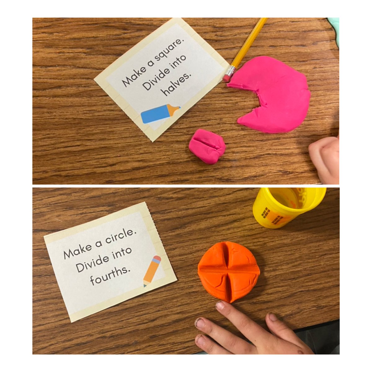 MelindaFortner's tweet photo. Mrs. Montana’s first graders are practicing dividing shapes in halves and fourths. https://t.co/EzKmL3e0QP
