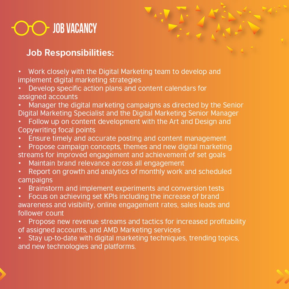 MarketingbyAMD's tweet photo. #WeAreHiring! #DigitalMarketingSpecialist #JobOpportunity. 

#SudanJobs. #JobsinSudan. #MarketingJobs. 

#CuriosityScienceCraft. https://t.co/qJCxxoWv8t