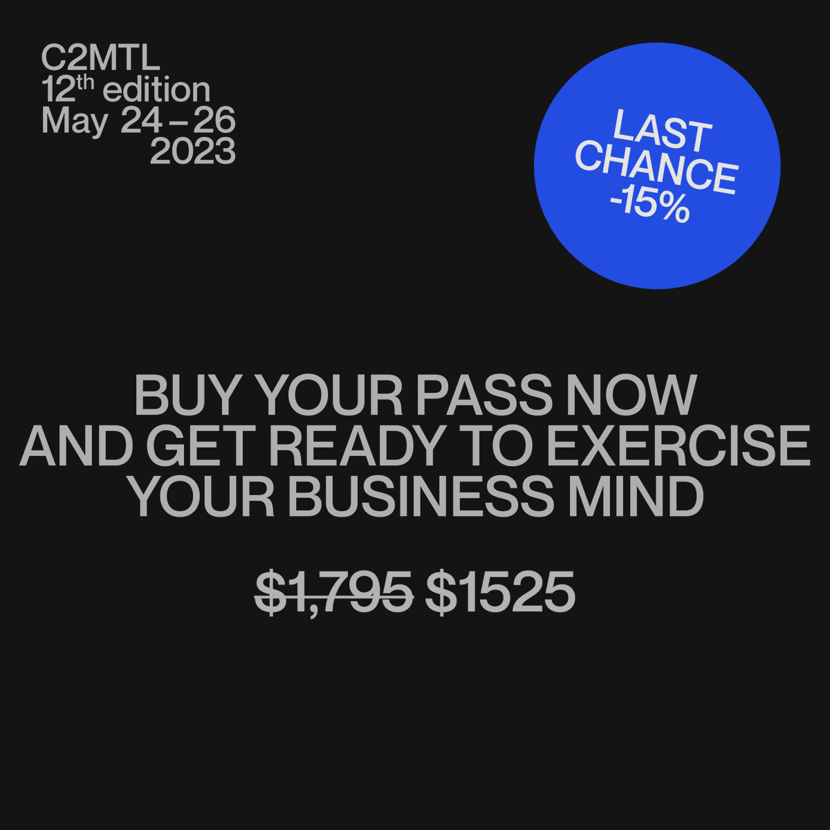 Exercise your business mind at #C2MTL23 with this year’s coaching sessions. Part performance, part holistic, part philosophical, fully enlightening. Buy your pass now at 15% off until April 17: c2montreal.com #C2MTL23 #nextself #growth #sharing #innerupdates