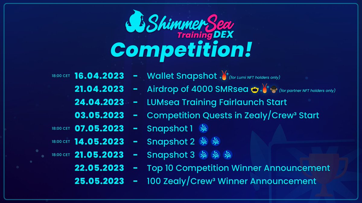 Are you ready for the exciting ShimmerSea Training DEX Campaign with a chance to grab a share of the $5500 USDT prize pool?! 🏆

Save the dates to stay updated on all the fun events and don't miss your chance to join the adventure! 🌟🌊

#Shimmer
