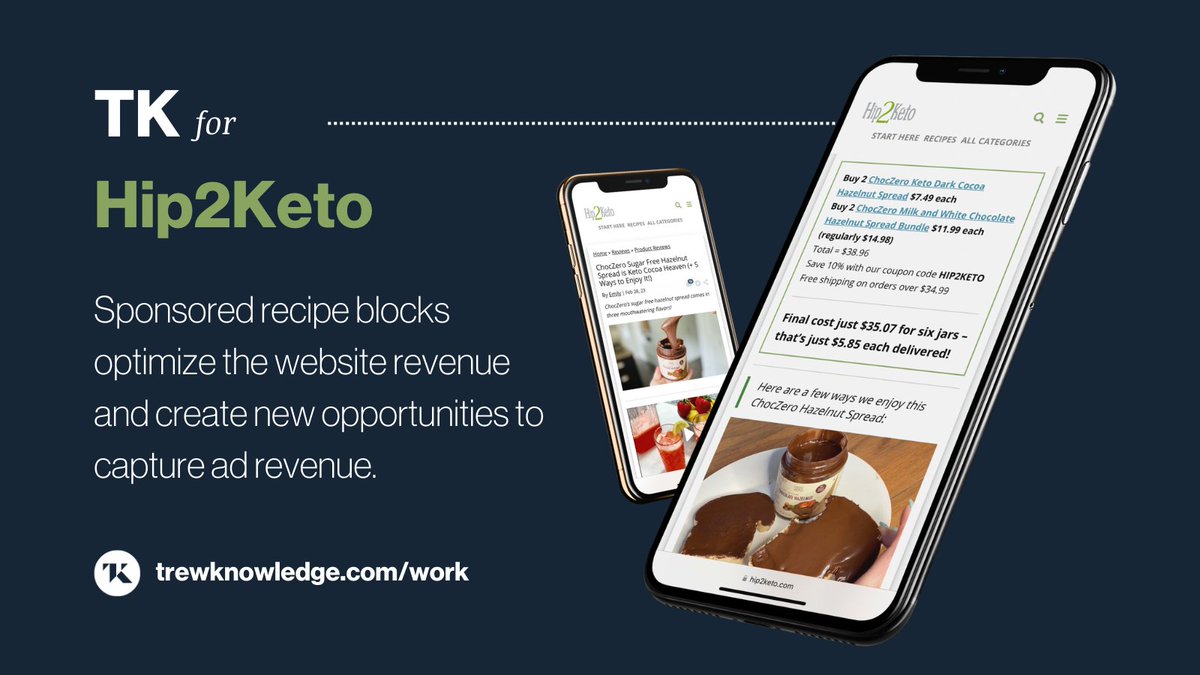 trewknowledge's tweet image. Maximizing targeted revenue from website traffic is crucial for many sites that depend on that. 🤑 Click now to explore TK's ad revenue solutions, and #UX &amp;amp; functionality enhancements for Hip2Keto.com: trewknowledge.com/work/hip2keto 🥑

#WordPress #multisite #designsystem