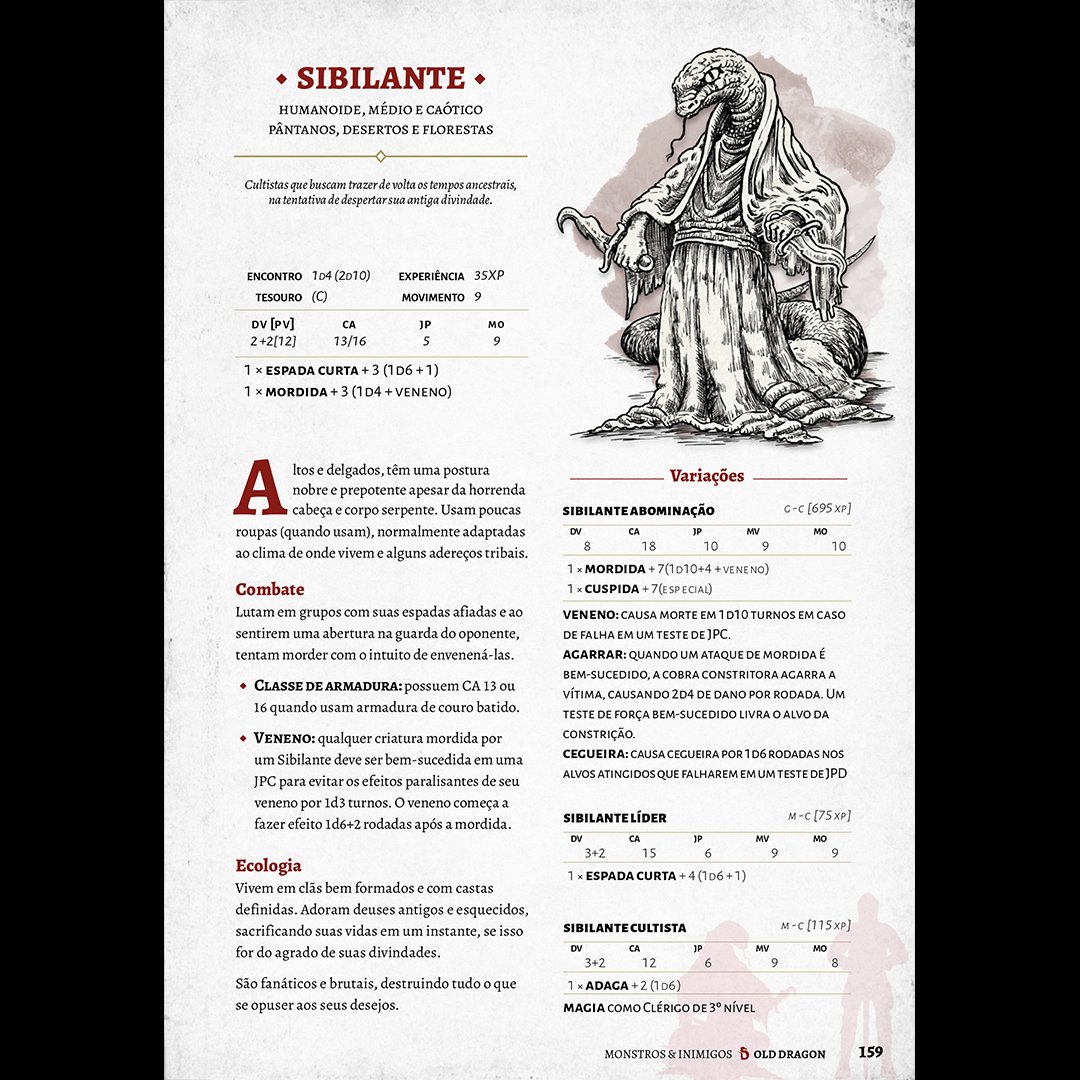 Cultistas que buscam trazer de volta os tempos ancestrais, na tentativa de despertar sua antiga divindade.

Arte feita para Old Dragon 2

#olddragon2 #fantasy #classic #rpg #bestiary #dungeonsanddragons #osr #oldschool #olddragon #yuanti #snakemen #sibilante #buro #crawlstilho