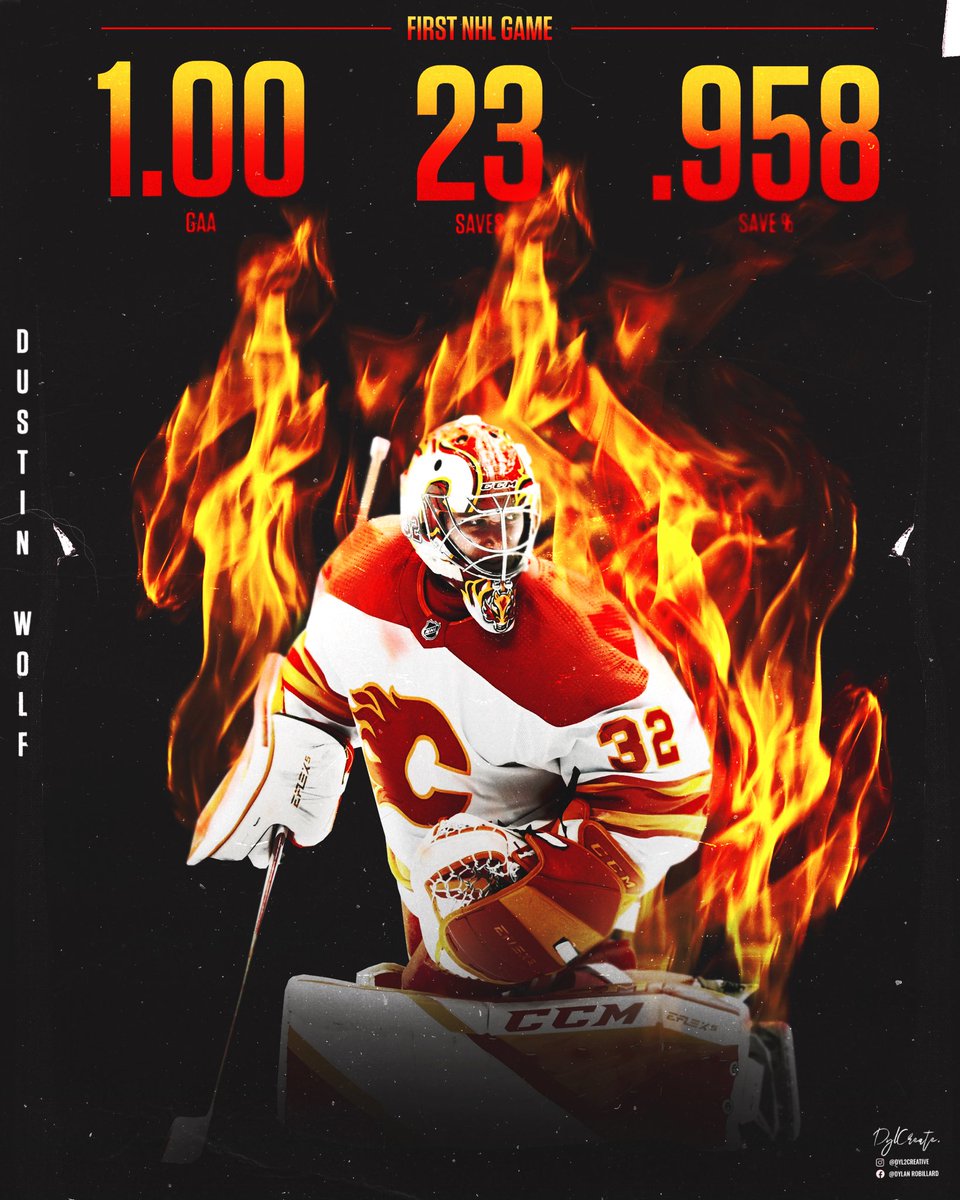 Dustin Wolf brought the 🔥

Earning his first NHL career win with 23 saves. 

#Flames #dustinwolf #AHL #Wranglers #ScotiabankSaddledome #NHLStats #smsports