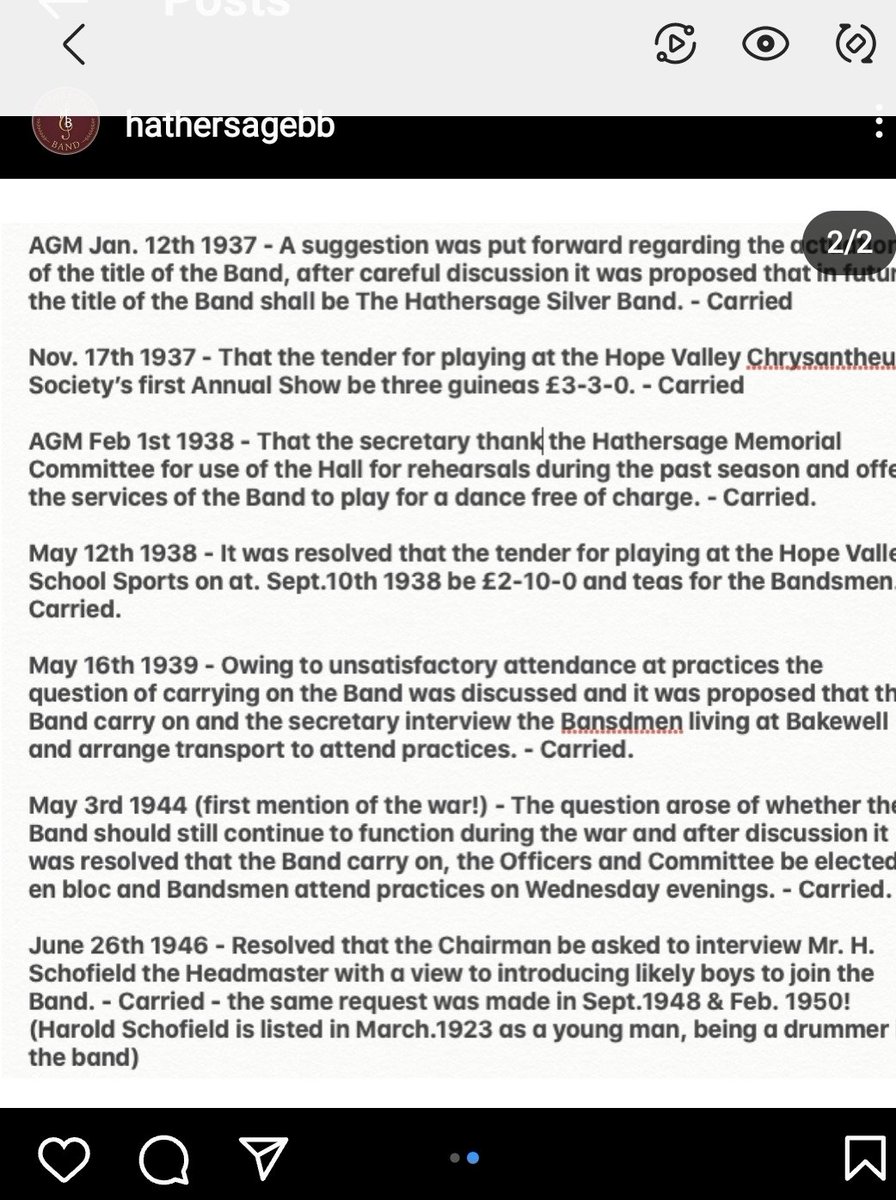 hathersagebb's tweet photo. Another unsubtle plug for our concert on 22nd April in Hathersage Memorial Hall! 100 years after our Committee Meeting Minutes Book was started. The second pic shows a few of the early entries including a mention of the hall and proof that we played throughout WW2 keeping ... https://t.co/O1v08LgErq