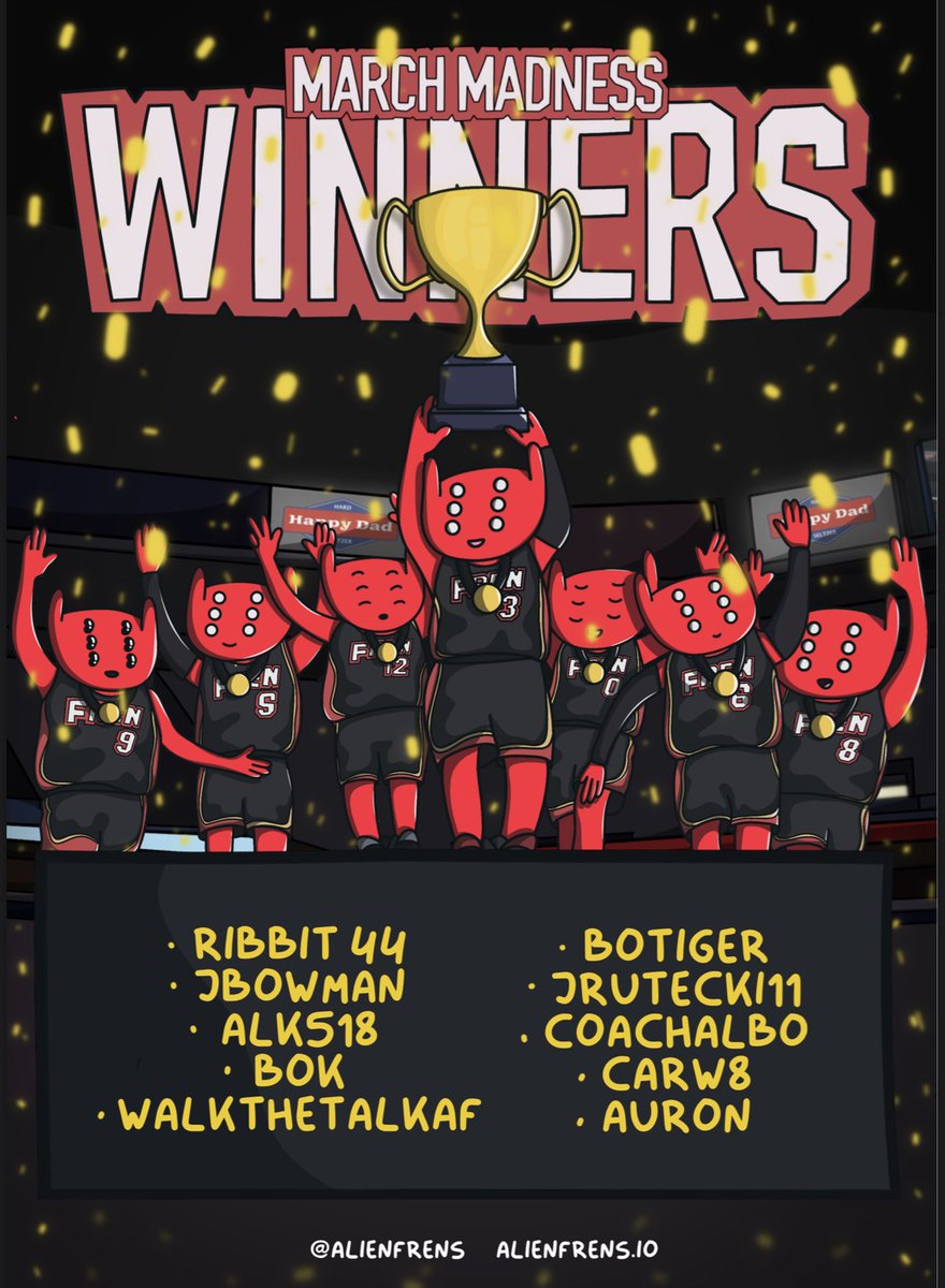alienfrens's tweet photo. March Madness is over! Congratulations to all 10 winners of our competition! If you won a prize please open up a ticket in discord to receive your prizes!

And congrats to Ribbit44 who will receive this previously unreleased 1/1 that will now live in the AFE Collection 🖖 https://t.co/mHurg5iQw6