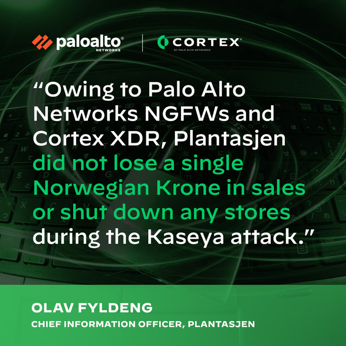 cortexbypanw's tweet image. See how Plantasjen kept its customers, employees, and infrastructure secure with #CortexXDR during the #Kaseya attack. Read more.
bit.ly/409JVd4.