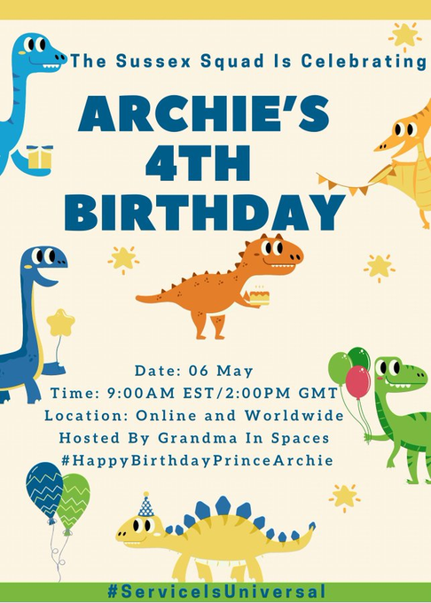 isexton's tweet photo. May 6th. 9am EST, 2pm GMT #PrinceArchie's Birthday Celebration. #SussexSquad Keep retweeting the message below.

#HappyBirthdayPrinceArchie https://t.co/DaIsbdTZWI