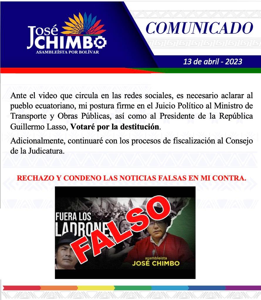 #Comunicado 
Rechazo y condeno las noticias falsas en mi contra. <a href="/BancadaPkEc/">Asambleístas Pachakutik 🇪🇨</a> <a href="/CONAIE_Ecuador/">CONAIE</a> <a href="/LaPosta_Ecu/">La Posta</a> <a href="/CafeJj/">JJ's Cafe</a> <a href="/AsambleaEcuador/">Asamblea Nacional</a>