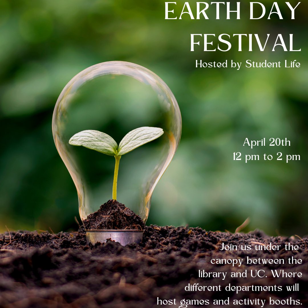 Join the Student Life department and UCPC for an Earth Day festival! 🌎

Swing by the blue canopy area, between the UC and the library, next Thursday, April 20th, from noon to 2pm, for a bunch of fun activities and games, with UCPC hosting a rock painting booth! 🪨🎨