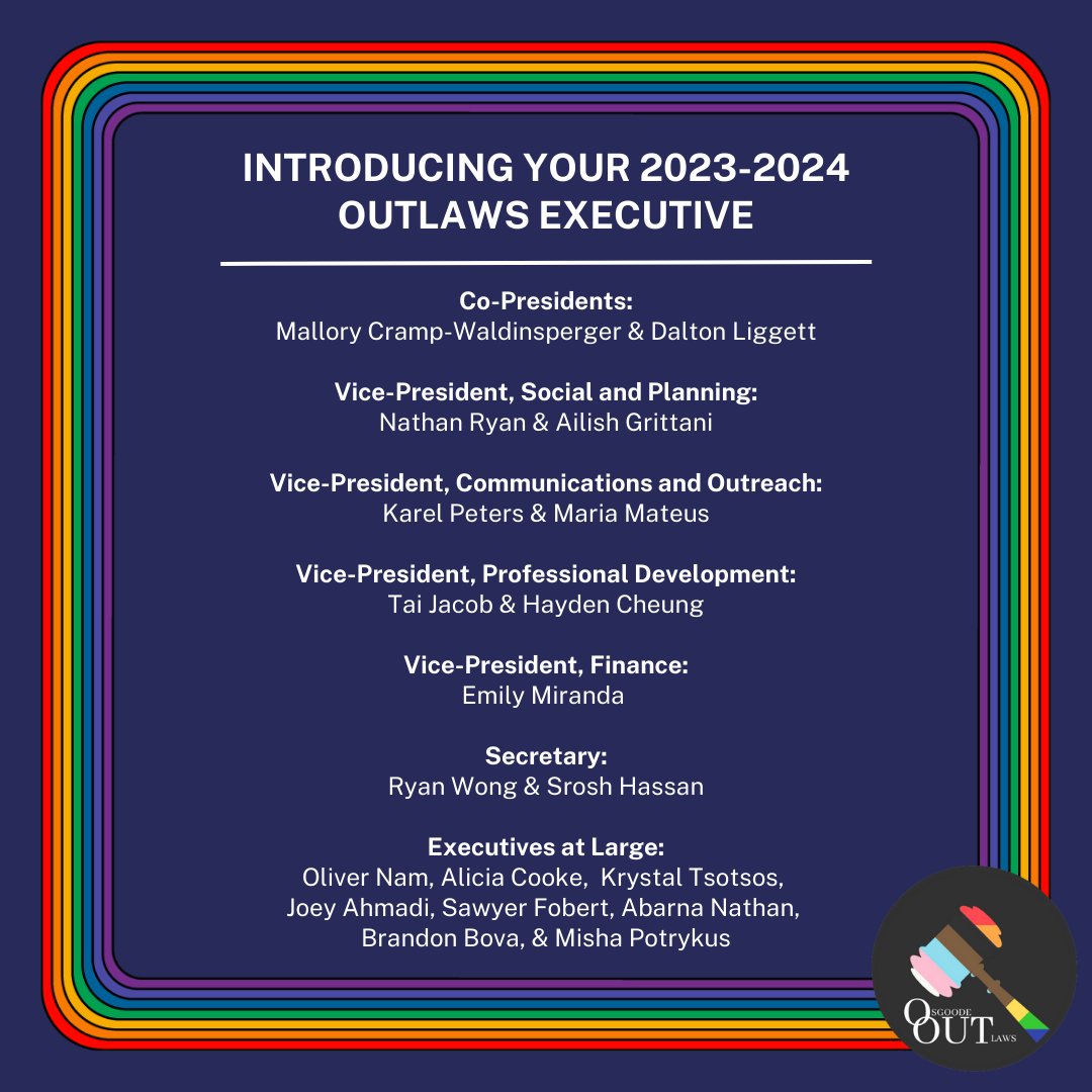 Please join us in welcoming the incoming 2023-2024 OUTLaws executive team! 🌈