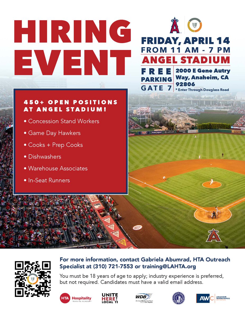 AWConnection's tweet image. Over 450+ open positions at Angel Stadium! Scan QR code for details. Jobs on jobs.
#AWConnection #AngelStadium #JobOpportunities