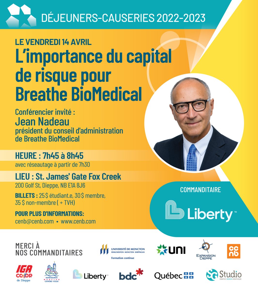 Avez-vous votre billet pour le déjeuner-casuerie de demain (vendredi 14 avril)? Billets dispos ici bit.ly/3oaeYbz ou à la porte. Merci à notre commanditaire <a href="/libertyutil_NB/">Liberty - NB</a> 
#Dieppe #Moncton #Riverview #réseautage #networking #cénb #affaires