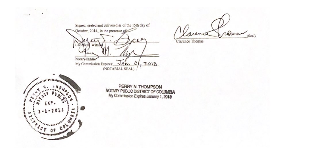 NEW: Harlan Crow paid Thomas for property. The law explicitly requires disclosure of property sales. Thomas didn't disclose anything. Here's Thomas' signature on the undisclosed deal. propublica.org/article/claren… By @JustinElliott @js_kaplan & @Amierjeski