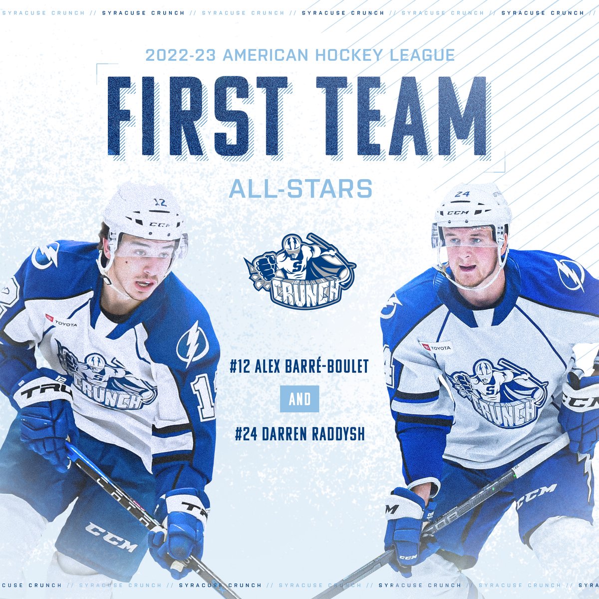 🌟🌟🌟

Congratulations to Alex Barré-Boulet and Darren Raddysh on being named to the 2022-23 AHL First All-Star Team!