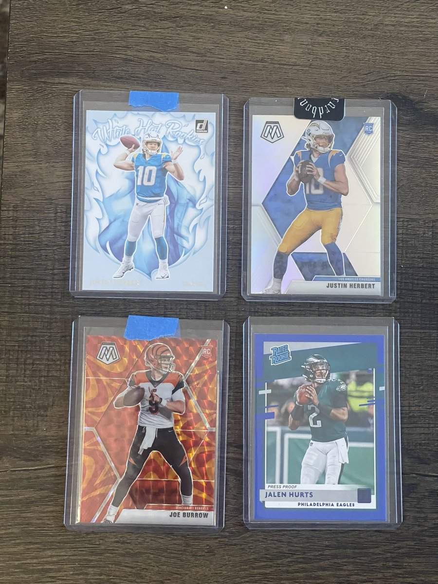 Iceman12361's tweet photo. @cardboardbst Herbert White Hot $10
Herbert Silver Moasic $50
Burrow Orange Reactive Moasic $50
Hurts RR Blue Press Proof $10 https://t.co/KlfWNMl8kN