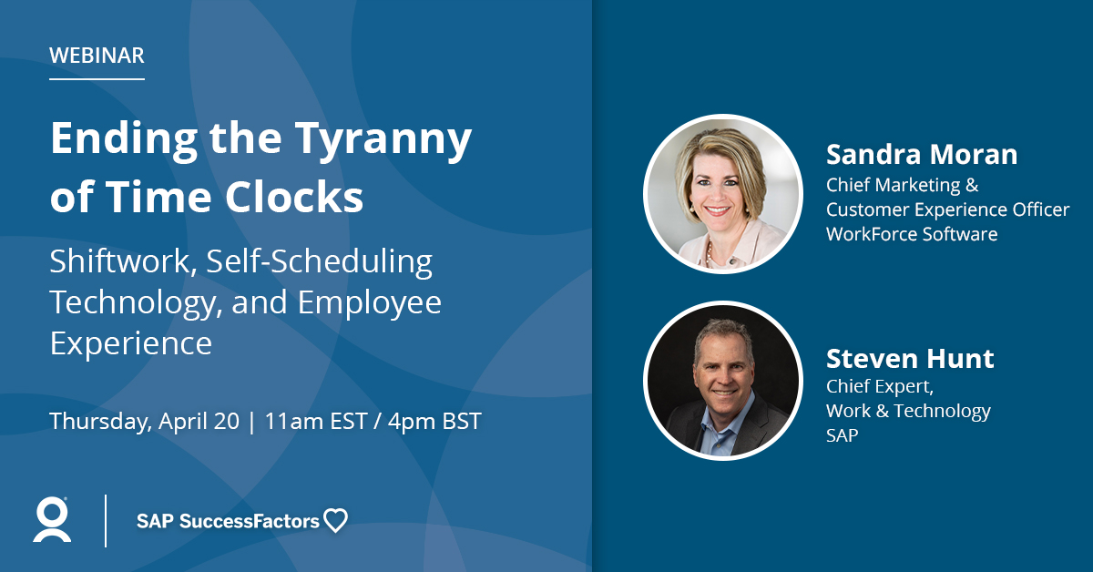 One week to go! Don't miss WorkForce Software's <a href="/SandraMoranCMO/">Sandra Moran</a> and <a href="/SAP/">SAP</a>'s <a href="/StevenTHunt/">Steven Hunt</a> as they explore how modern self-scheduling technology can improve the employee experience. Register now: wfs.social/sr7pmm #MakingWorkEasy