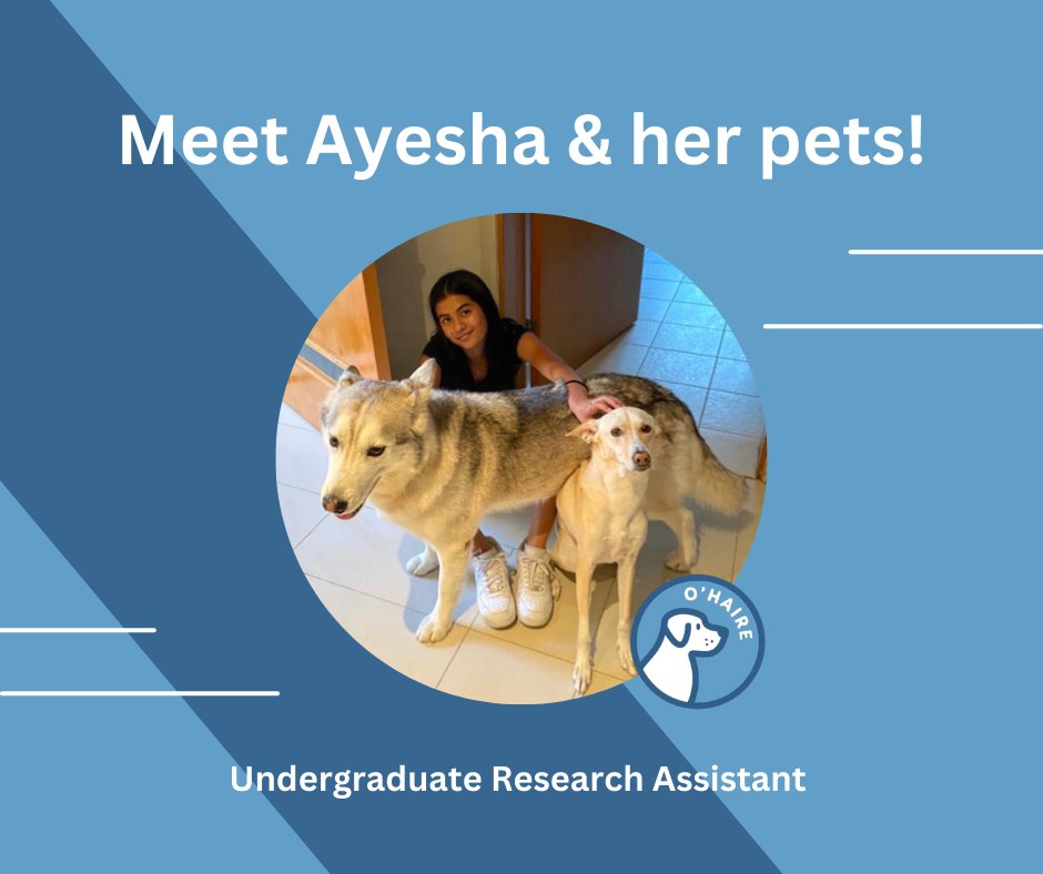 Meet Ayesha, Sandy, and Hudson! Ayesha is an Undergraduate Research Assistant and a freshman majoring in veterinary science. Ayesha says that Sandy and Hudson 'always have comfort and happiness in them!' We are so grateful to have Ayesha on our team! #meettheteam #research
