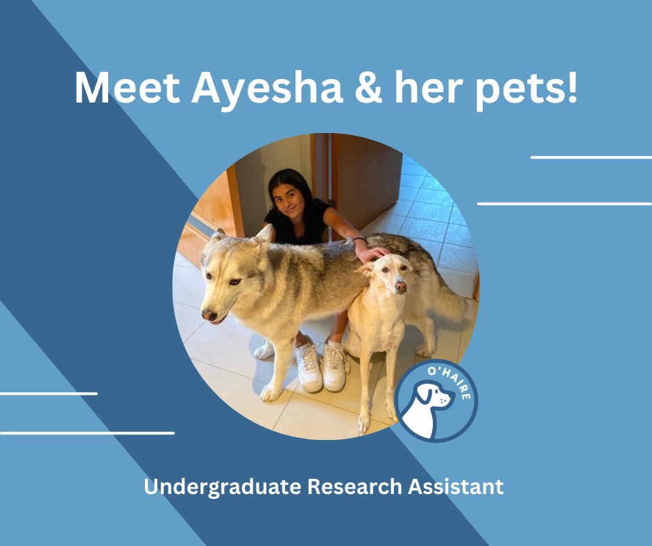 Meet Ayesha, Sandy, and Hudson! Ayesha is an Undergraduate Research Assistant and a freshman majoring in veterinary science. Ayesha says that Sandy and Hudson "always have comfort and happiness in them!" We are so grateful to have Ayesha on our team!
#meettheteam #research