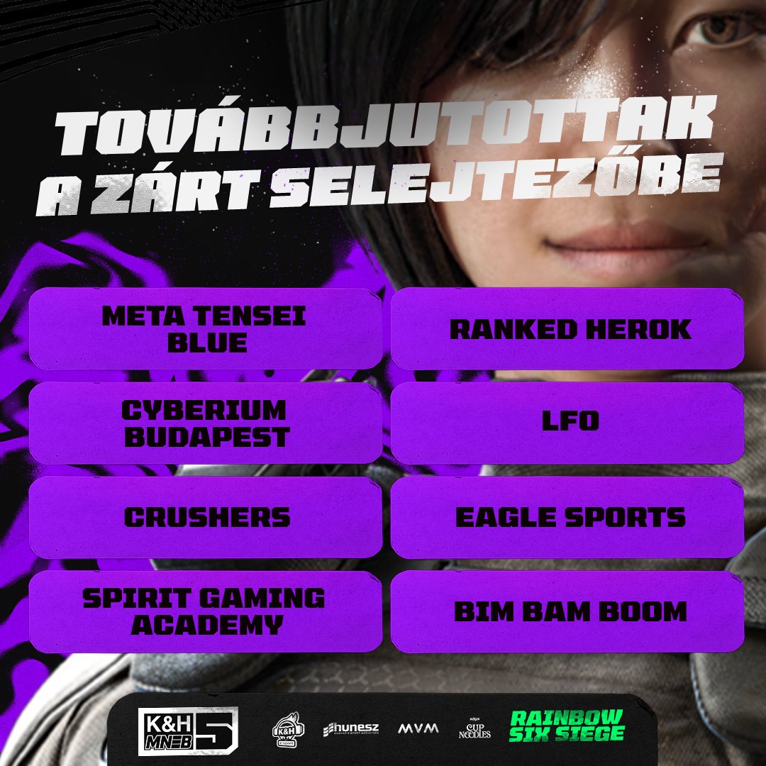 #MNEB5 #R6S  
Lassan itt a hétvége, és azzel érkezik is az idei zárt selejtező ideje. Szombaton és vasárnap ezekkel a csapatokkal találkozhattok.