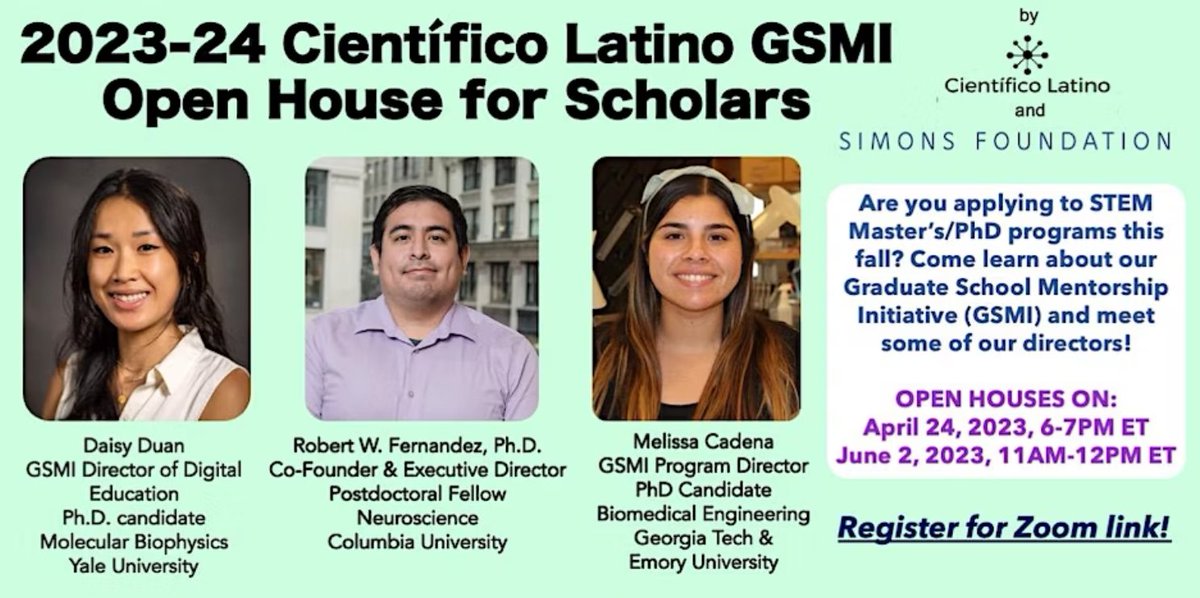 📢Thinking about applying to STEM grad programs this Fall?

Sign-ups open soon for our grad school applicant mentorship program!!! #GSMI2023

Register to attend our open house &amp; learn about how we can support your journey applying to grad school!! 🚀👏✨

eventbrite.com/e/gsmi-open-ho…