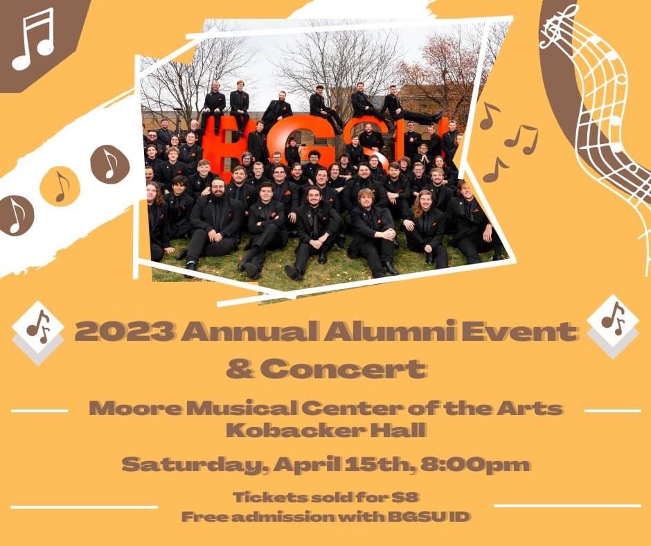 This Saturday is our Alumni Concert! Come on down to BG, you don’t want to miss out! 💘

<a href="/BGSUCMA/">BGSU College of Musical Arts</a> <a href="/bgsu/">Bowling Green State University</a> #concert #bgsu #ayziggyzoomba #chorus