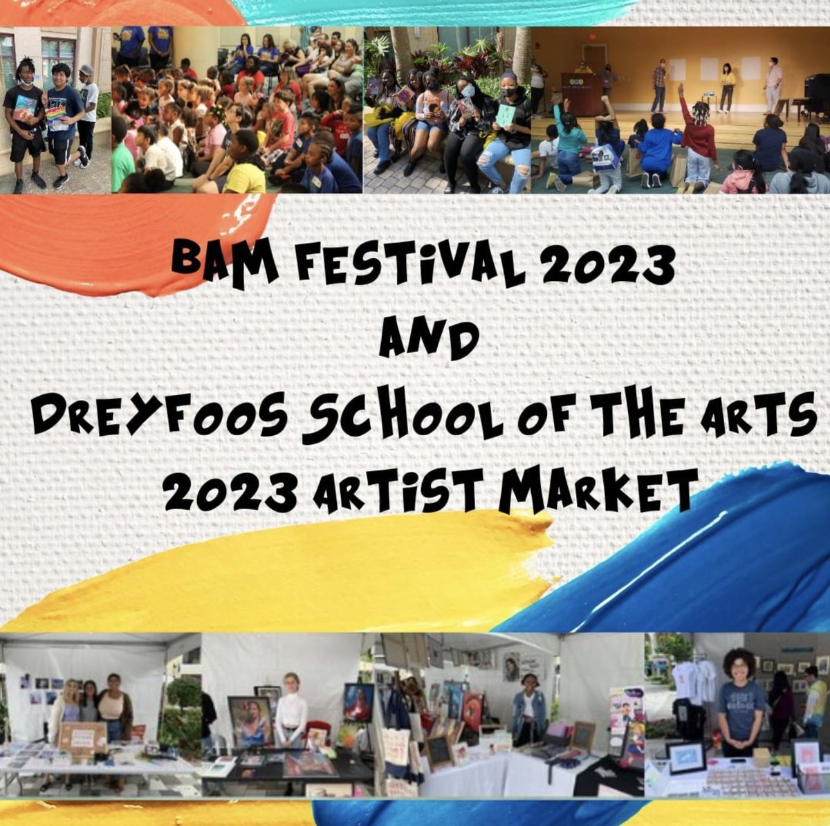 Dreyfoos School of the Arts Visual Art & Digital Media 2023 Artist Market, in collaboration with BAM Festival 2023, is happening this Saturday, April 15th, from 10 am - 4 pm by the Mandel Public Library on Clematis Street! Graphic Courtesy of @bamwpb