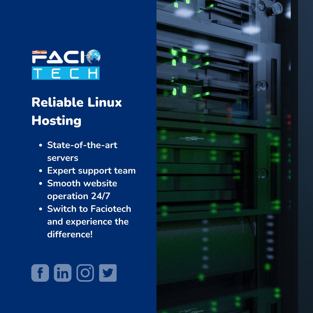 faciotechgh's tweet image. 🚀Looking for reliable and secure Linux hosting? Look no further than Faciotech! Our state-of-the-art servers and expert support team ensure that your website runs smoothly 24/7. Switch to Faciotech today and experience the difference! #LinuxHosting #Faciotech