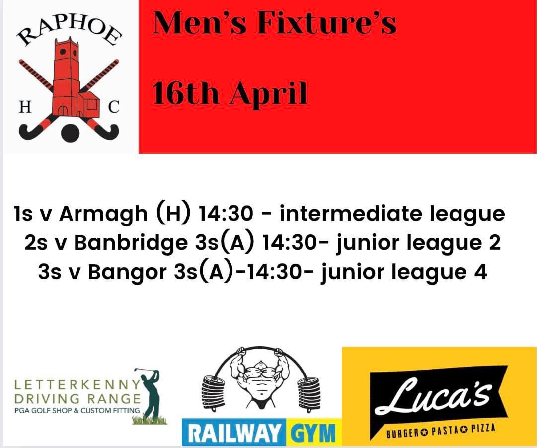 Mens fixtures 16th April