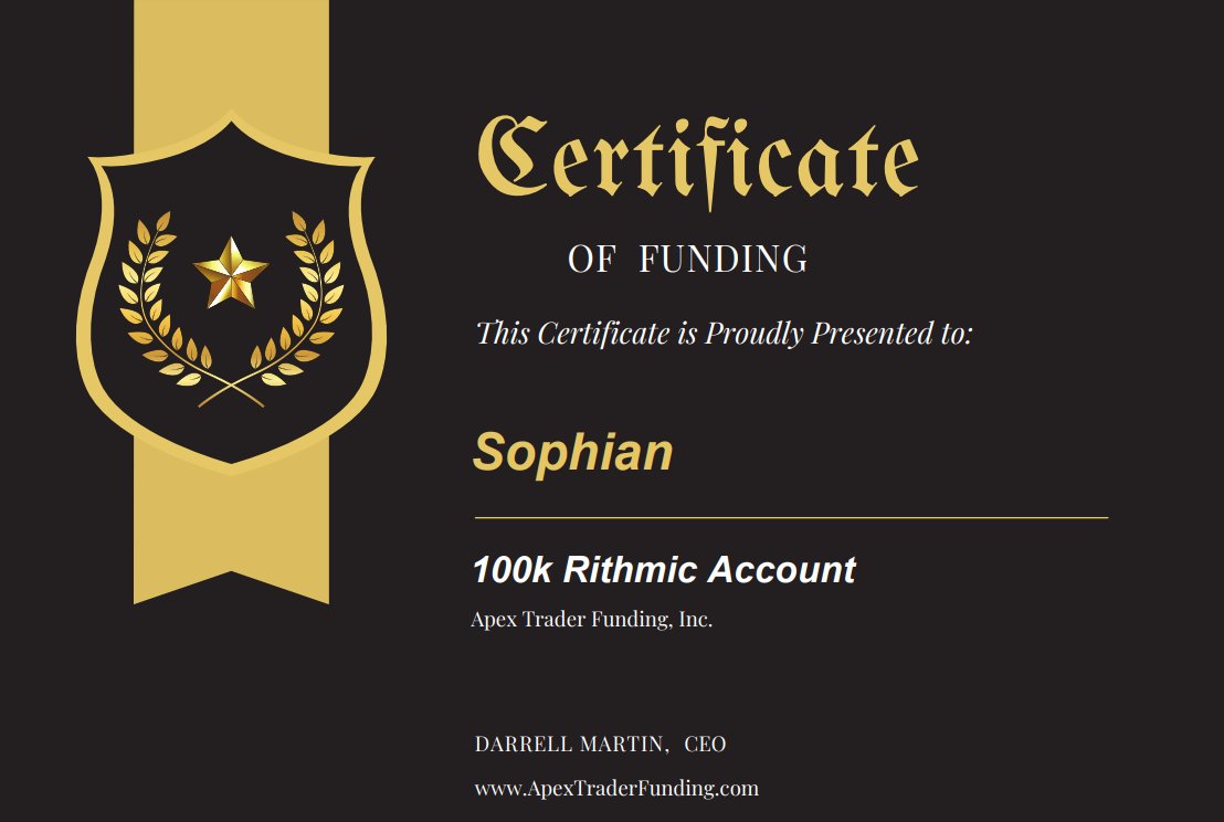 sophiancc's tweet photo. After many months of hard work and studying, I can proudly say I am a funded trader for Apex.

I want to express my gratitude to @CCPool_Daniel, @ChartChampions, my close friends @SeverinJutte, @ScottAtlantis. A sincere thank you my brothers.

The journey has only just begun.🚀 https://t.co/YOw4IvHgUE