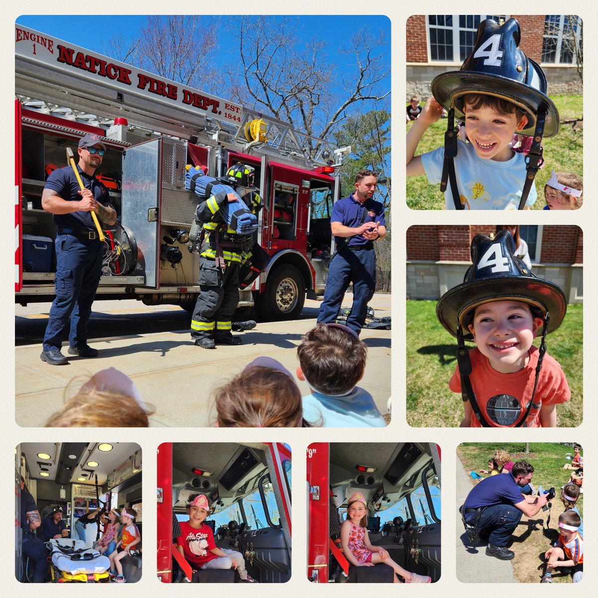 Thank you <a href="/NatickFire/">Natick Fire Dept.</a> for coming to visit us at the preschool today. We loved checking out the truck and equipment. <a href="/natickps/">Natick Public Schools</a> <a href="/NatickPreschool/">Natick Preschool</a> #natickps