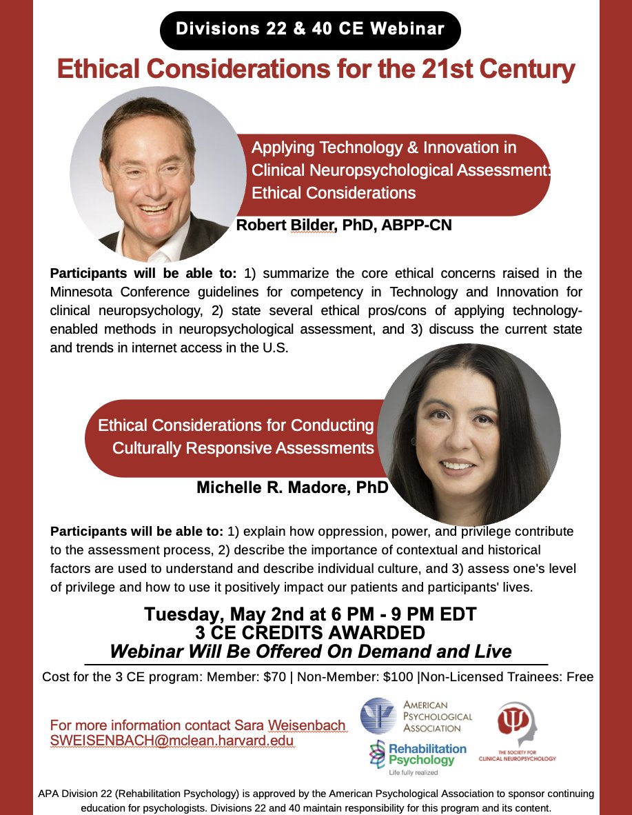 APADivision40's tweet photo. 📅 Save the date!📅

We have teamed up with @APADiv22 to put out our first CE Event on Ethical Considerations for the 21st Century with the amazing @mmadore and @rmbilder 🤩🤓

🚨Registration link will be shared very soon!🚨

You do not want to miss out!🤓
#NeuropsychTwitter https://t.co/zcUWIXc9PW